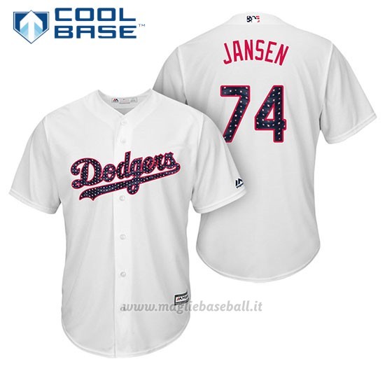 Maglia Baseball Uomo Los Angeles Dodgers 2017 Estrellas y Rayas Kenley Jansen Bianco Cool Base